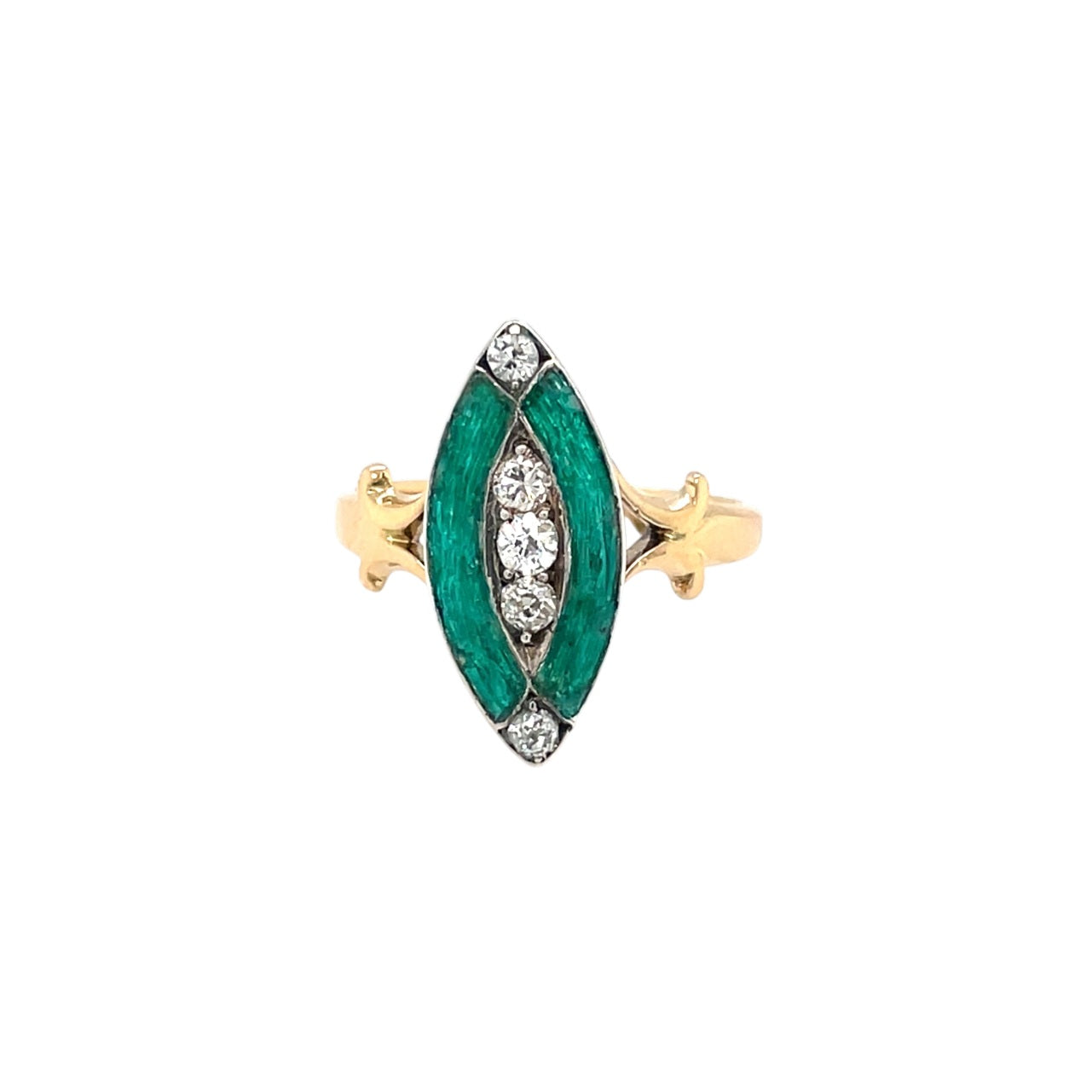 18ct Yellow Gold Diamond & Green Enamel Ring (K1/2)