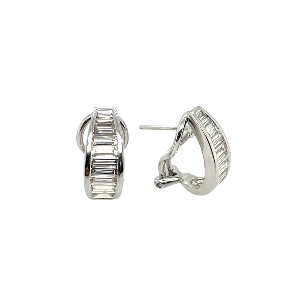 18ct White Gold Baguette Cut Diamond Hoop Earrings