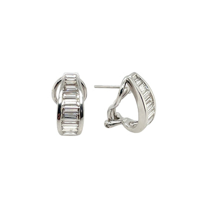 18ct White Gold Baguette Cut Diamond Hoop Earrings