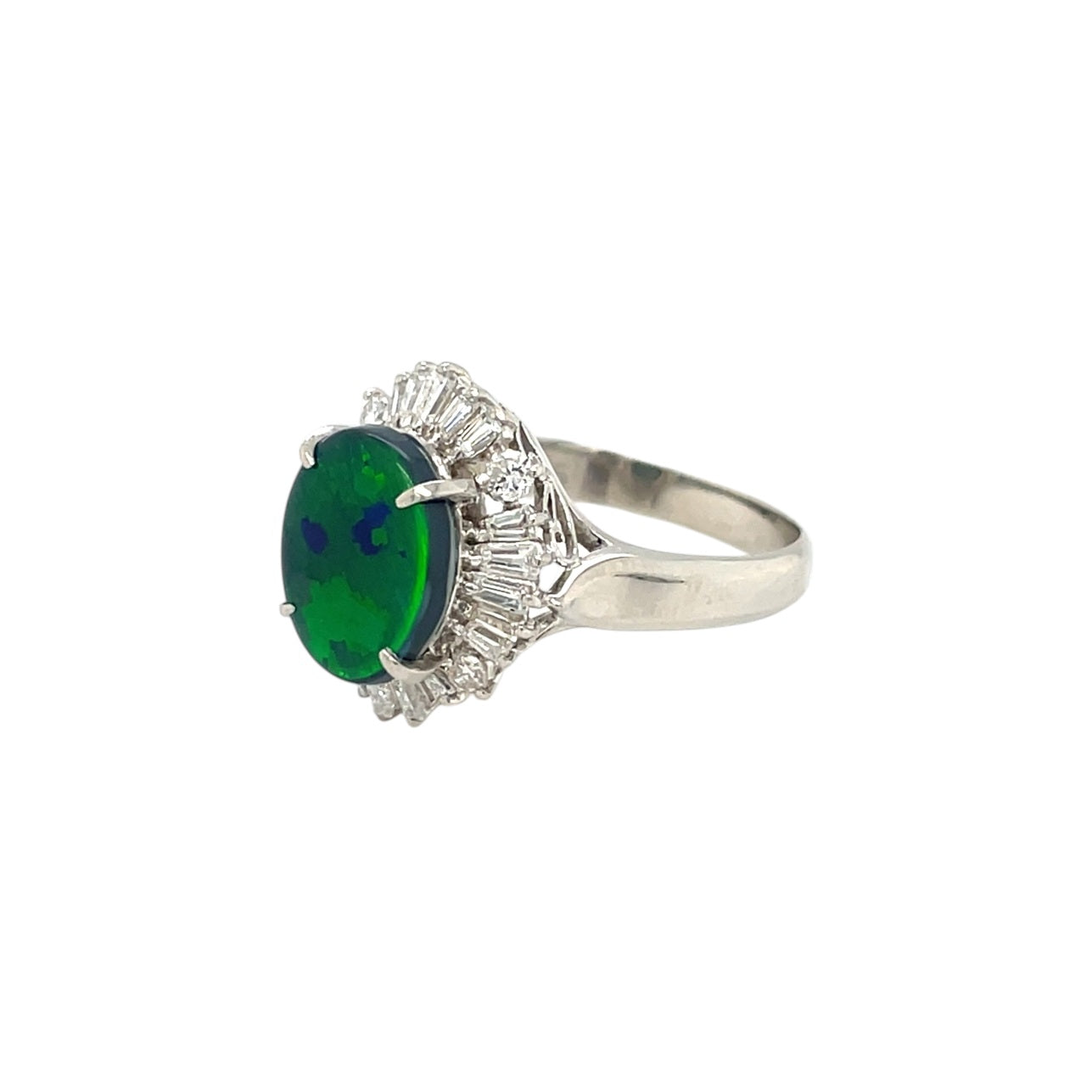 Platinum Opal & Diamond Cluster Ring (L)