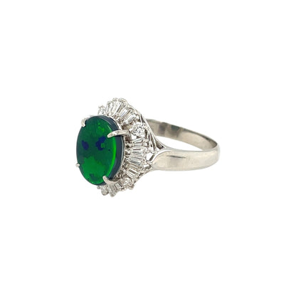Platinum Opal & Diamond Cluster Ring (L)