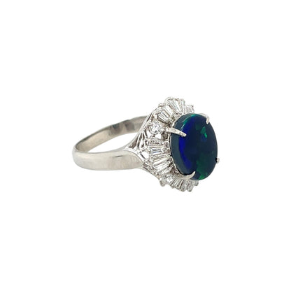 Platinum Opal & Diamond Cluster Ring (L)