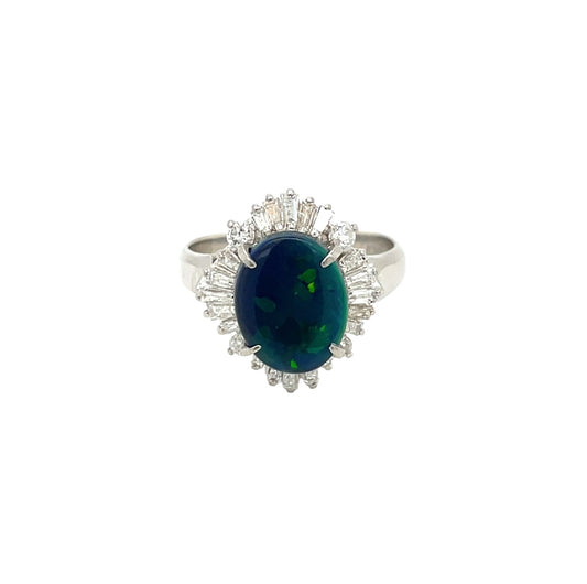 Platinum Opal & Diamond Cluster Ring (L)