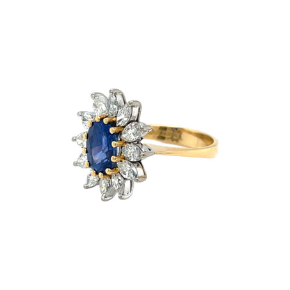 18ct Yellow Gold Sapphire & Diamond Cluster Ring (L1/2)