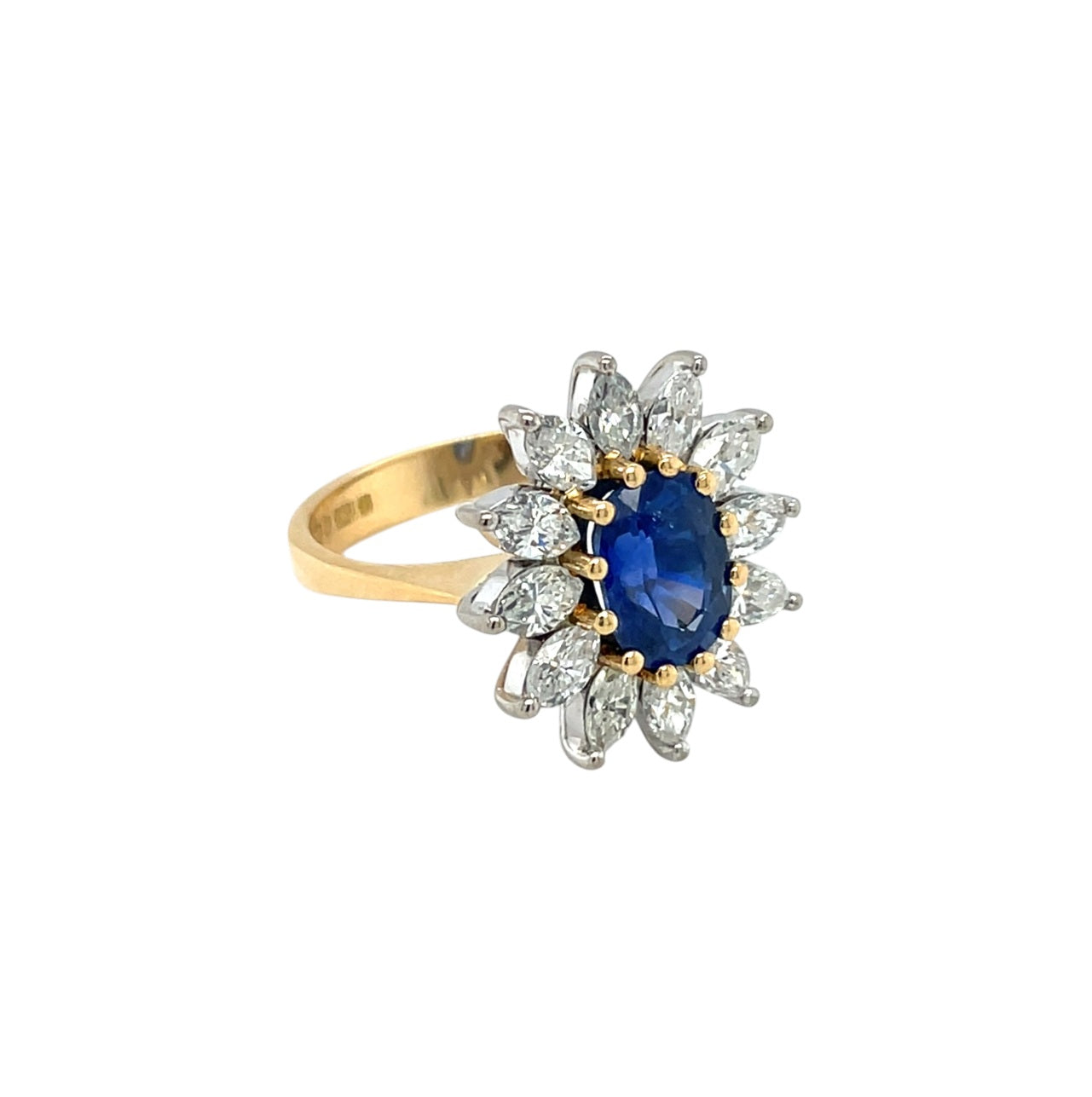 18ct Yellow Gold Sapphire & Diamond Cluster Ring (L1/2)