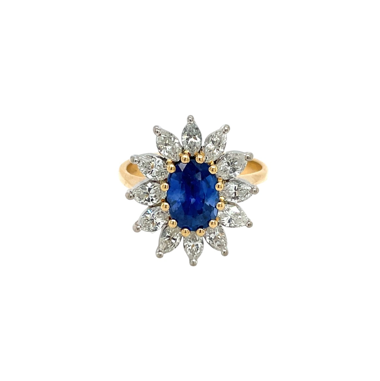 18ct Yellow Gold Sapphire & Diamond Cluster Ring (L1/2)