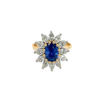18ct Yellow Gold Sapphire & Diamond Cluster Ring (L1/2)