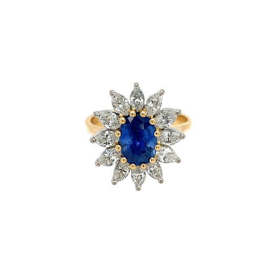 18ct Yellow Gold Sapphire & Diamond Cluster Ring (L1/2)