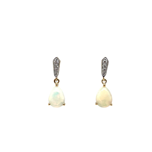 18ct Yellow Gold Opal & Diamond Drop Earrings