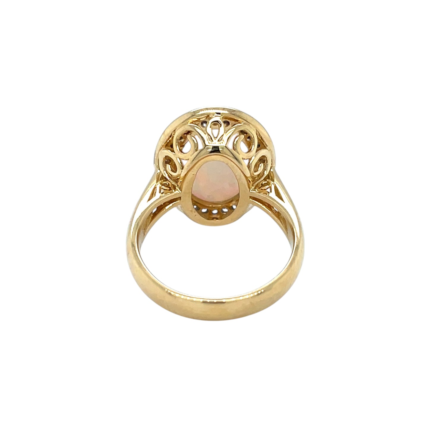 18ct Yellow Gold Opal & Diamond Halo Ring (L)