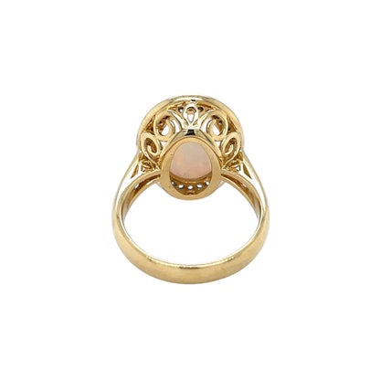 18ct Yellow Gold Opal & Diamond Halo Ring (L)