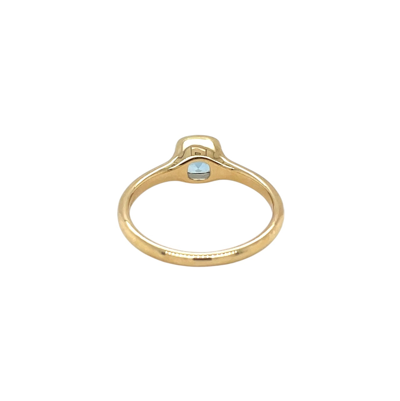 18ct Yellow Gold Rubover Set Cushion Cut Aquamarine Ring (N)