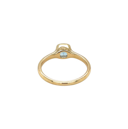 18ct Yellow Gold Rubover Set Cushion Cut Aquamarine Ring (N)