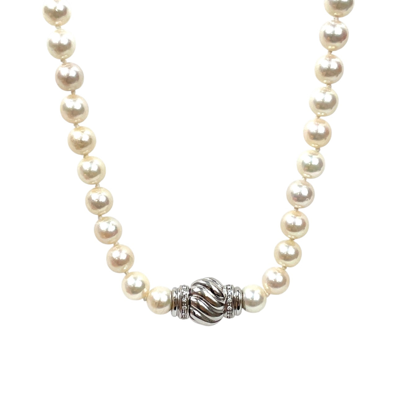 18ct White Gold Akoya Pearl & Diamond Necklace (24")