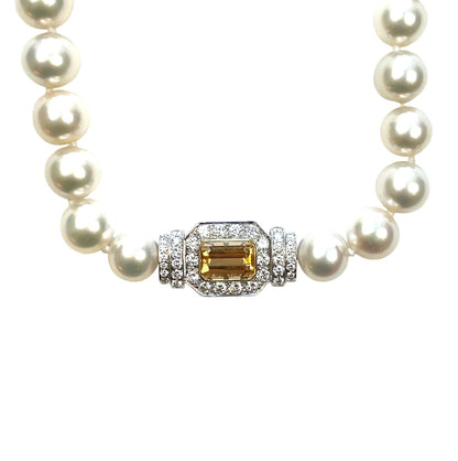 18ct White Gold South Sea Pearl Citrine & Diamond Necklace (30")