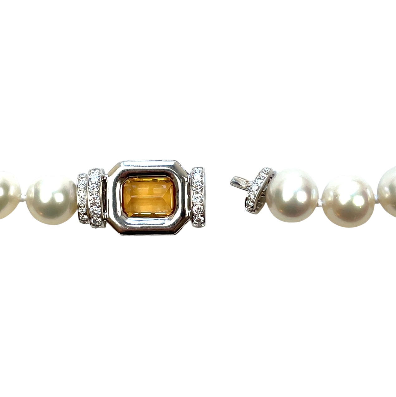 18ct White Gold South Sea Pearl Citrine & Diamond Necklace (30")