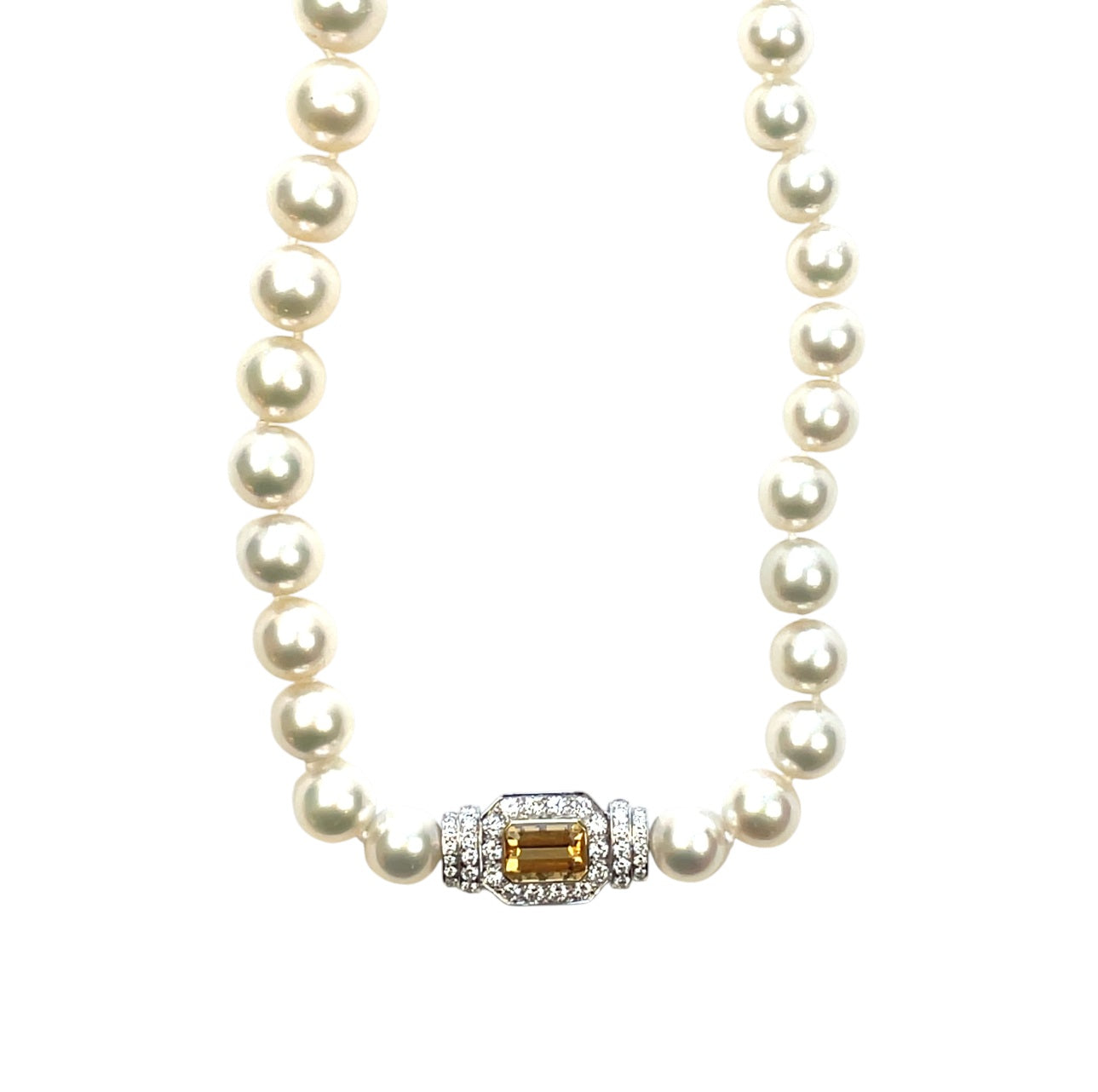 18ct White Gold South Sea Pearl Citrine & Diamond Necklace (30")
