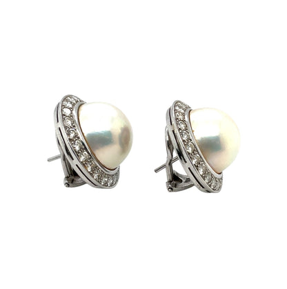 18ct White Gold Mabé Pearl & Diamond Earrings