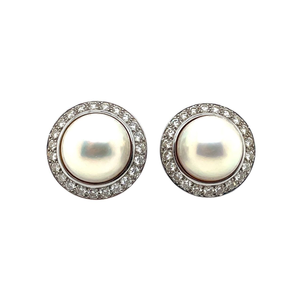 18ct White Gold Mabé Pearl & Diamond Earrings
