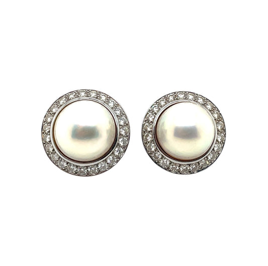 18ct White Gold Mabé Pearl & Diamond Earrings