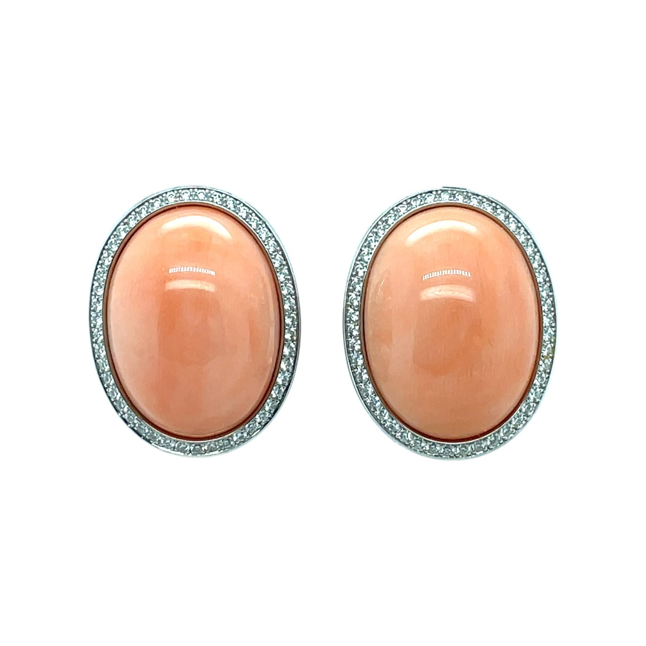 18ct White Gold Angel Skin Coral & Diamond Earrings