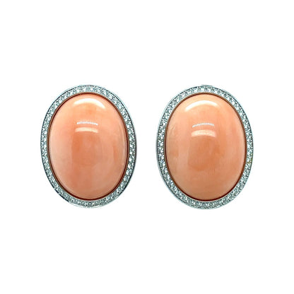 18ct White Gold Angel Skin Coral & Diamond Earrings
