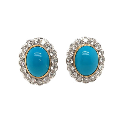 18ct White Gold Turquoise & Diamond Earrings