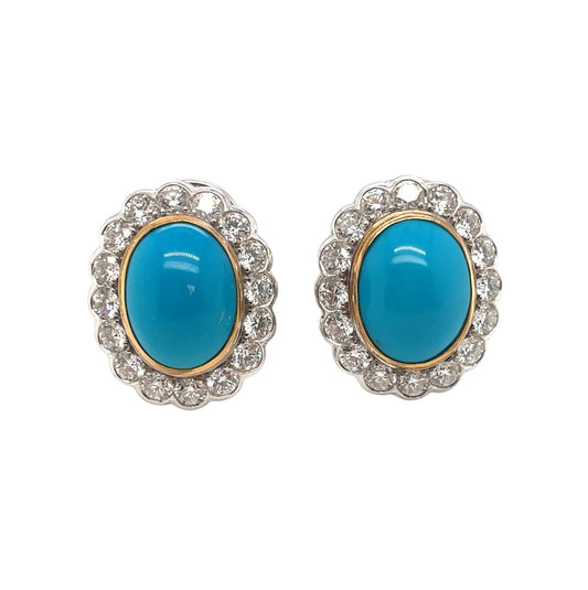 18ct White Gold Turquoise & Diamond Earrings