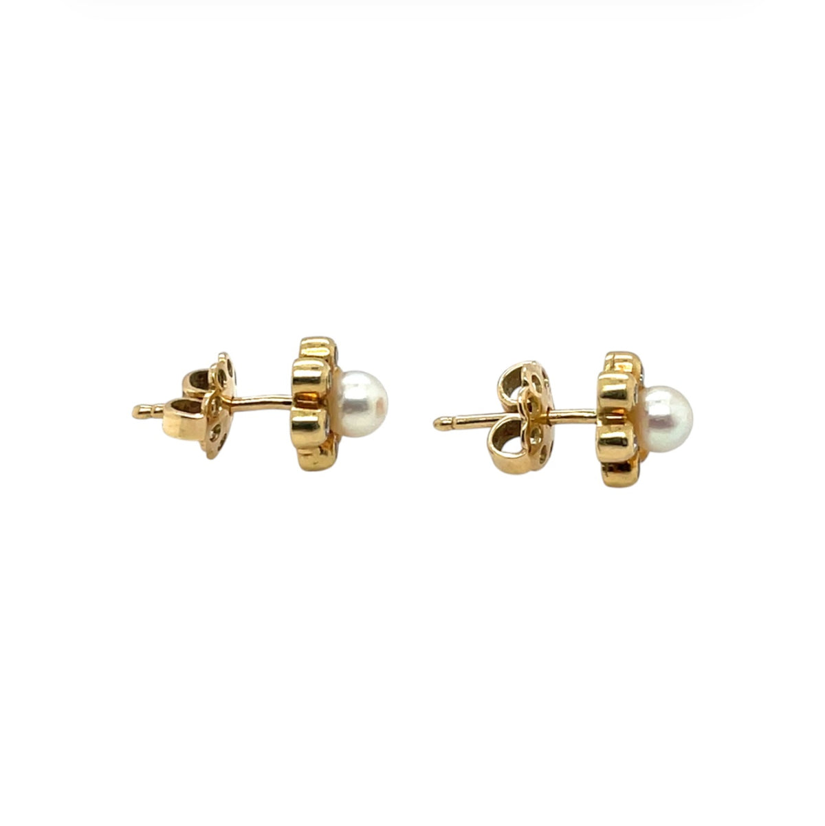 18ct Yellow Gold Pearl & Diamond Flower Stud Earrings