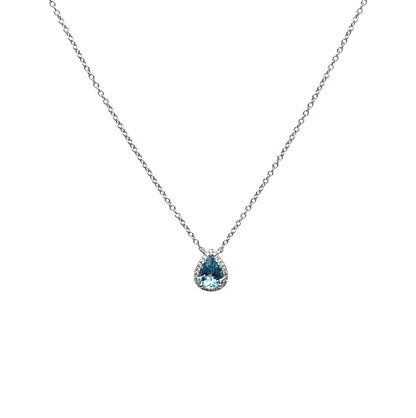 18ct White Gold Pear Cut Aquamarine & Diamond Pendant Necklace (16-18")