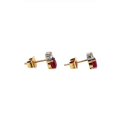 18ct Yellow Gold Ruby & Diamond Stud Earrings