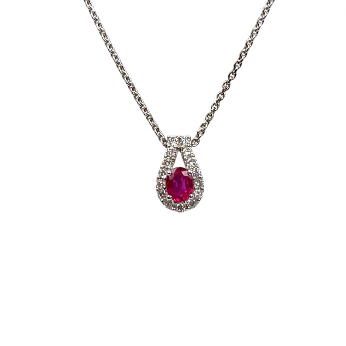 18ct White Gold Ruby & Diamond Pendant & Chain (16")