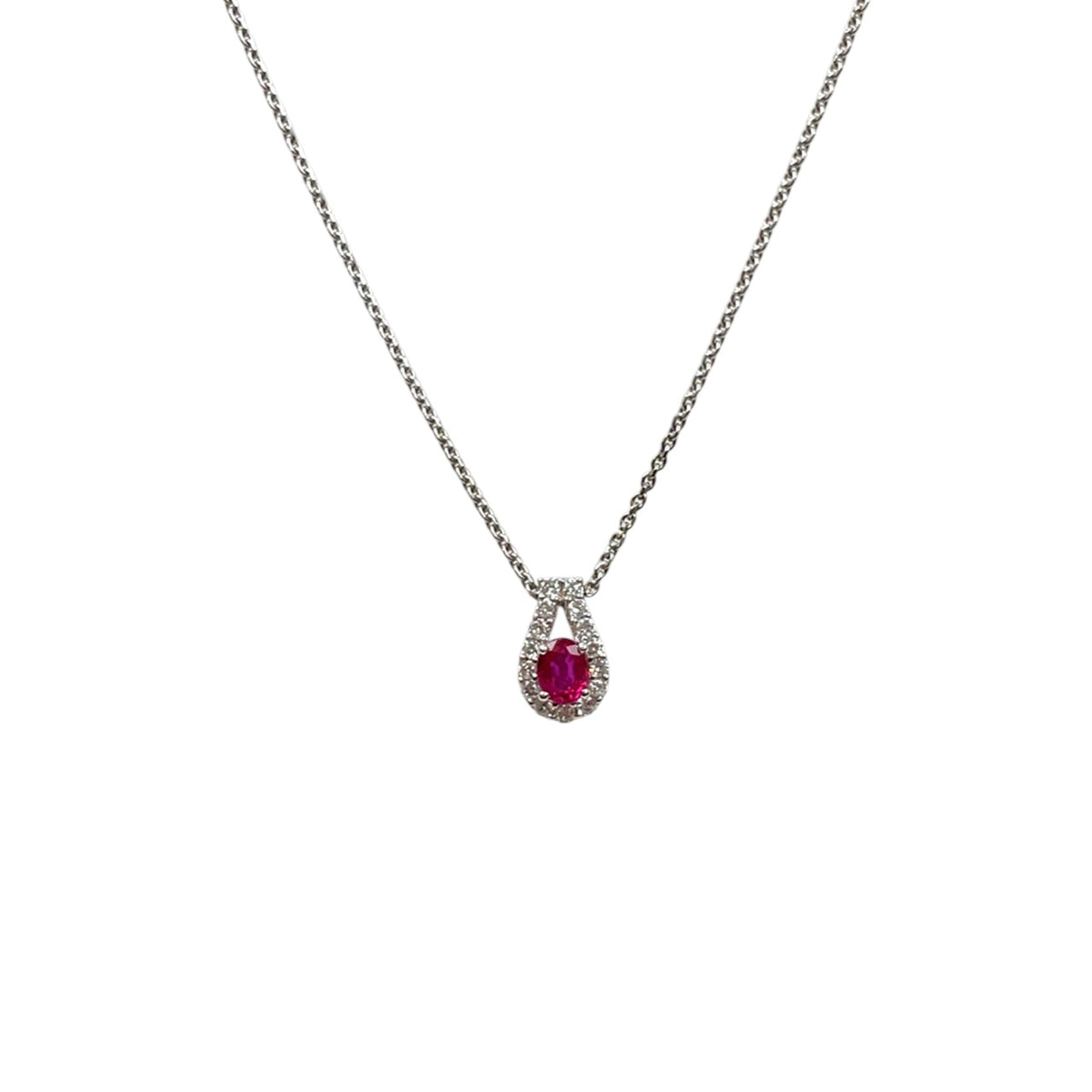 18ct White Gold Ruby & Diamond Pendant & Chain (16")
