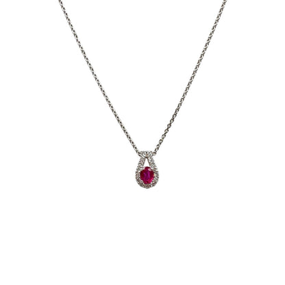 18ct White Gold Ruby & Diamond Pendant & Chain (16")