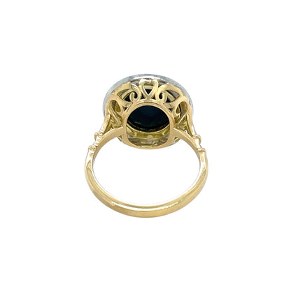 18ct Yellow Gold Black Opal & Diamond Cluster Ring (M)