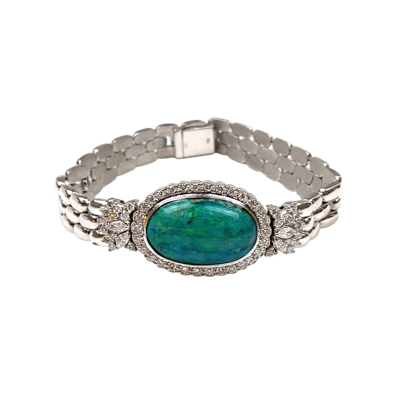 14ct White Gold Opal & Diamond Bracelet (7")