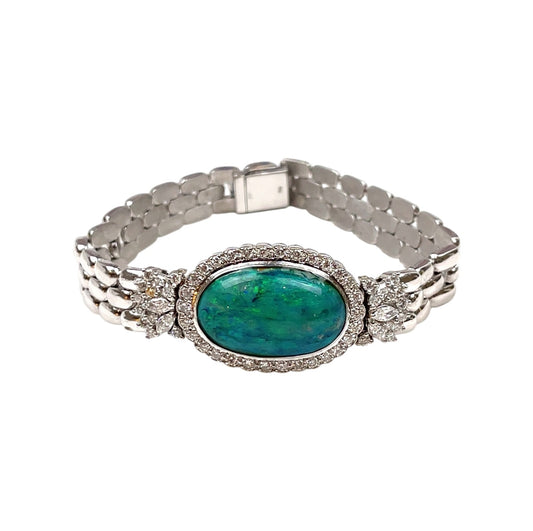 14ct White Gold Opal & Diamond Bracelet (7")