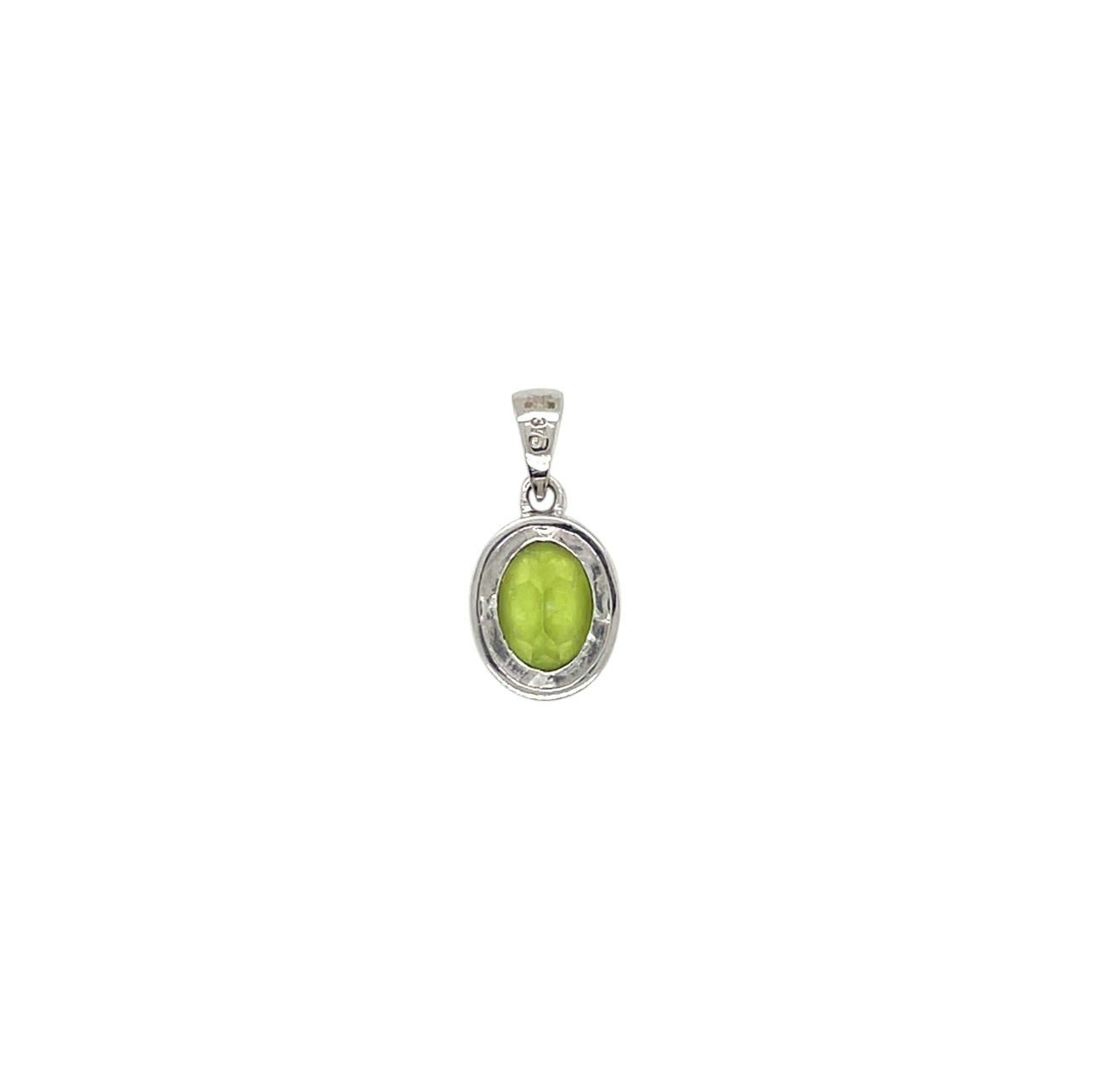 9ct White Gold Oval Peridot Rubover Pendant