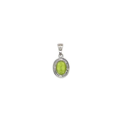 9ct White Gold Oval Peridot Rubover Pendant