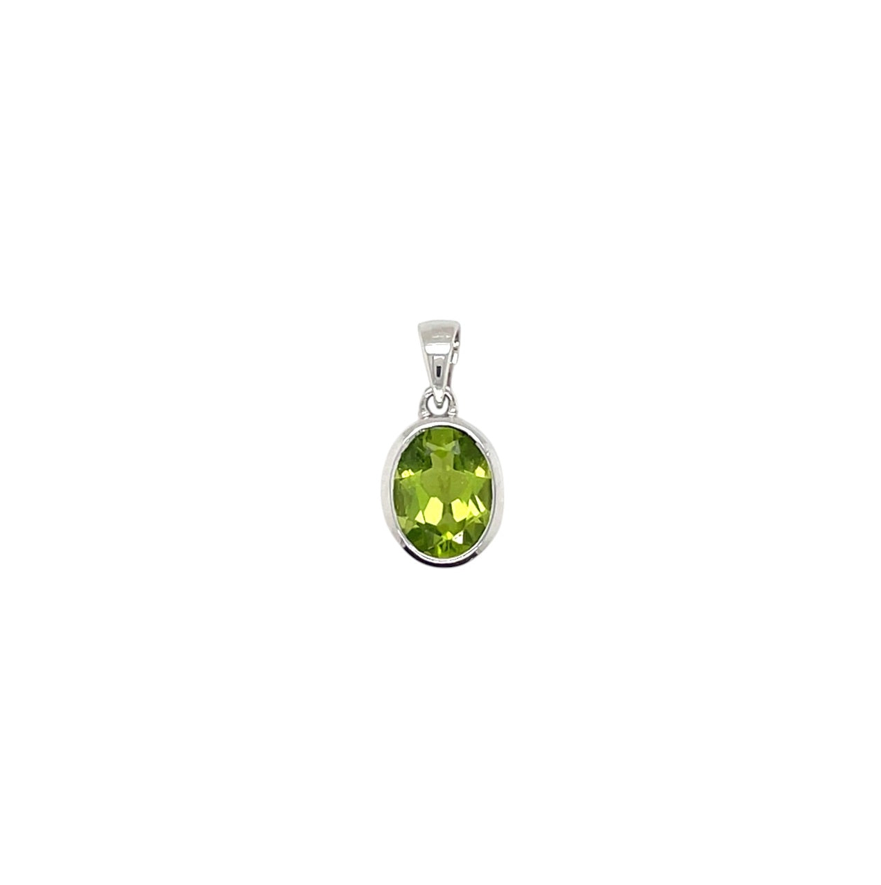 9ct White Gold Oval Peridot Rubover Pendant