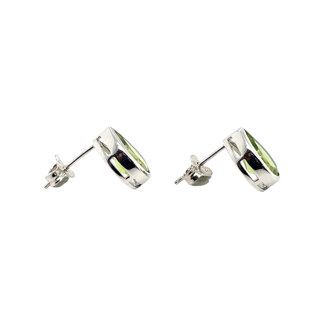 9ct White Gold Pear Shaped Peridot Rubover Stud Earrings