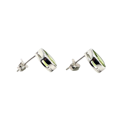 9ct White Gold Pear Shaped Peridot Rubover Stud Earrings