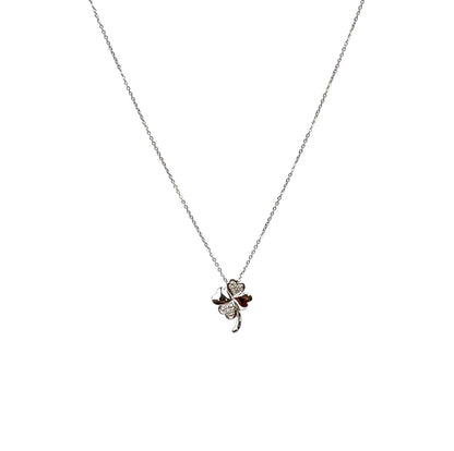 9ct White Gold Diamond Four Leaf Clover Pendant & Chain (18")