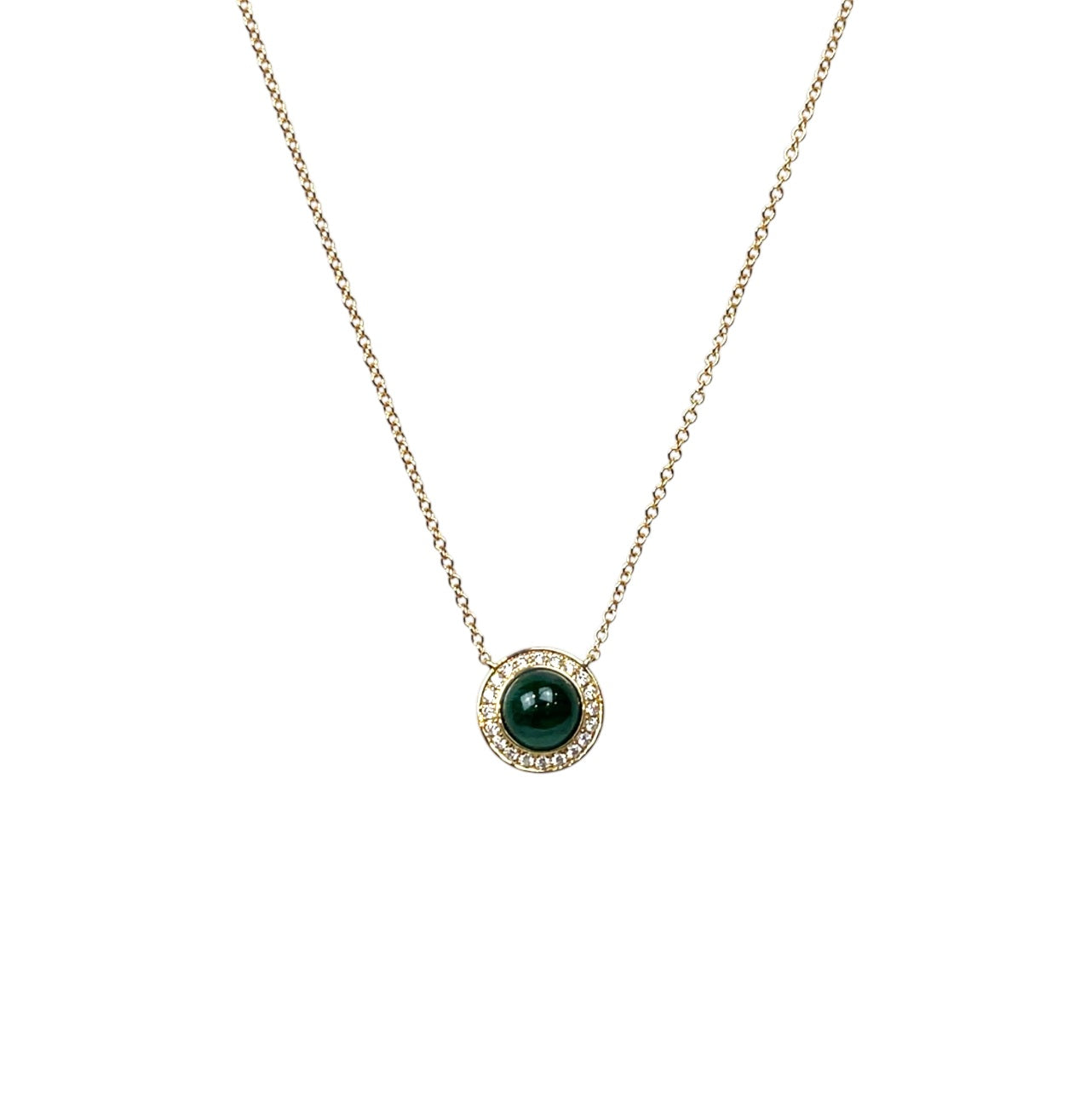 9ct Yellow Gold Diamond & Malachite Domed Necklace (16-18")