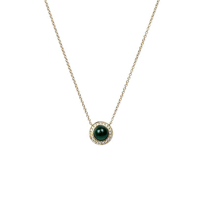 9ct Yellow Gold Diamond & Malachite Domed Necklace (16-18")