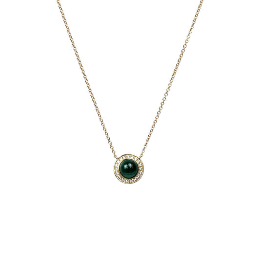9ct Yellow Gold Diamond & Malachite Domed Necklace (16-18")