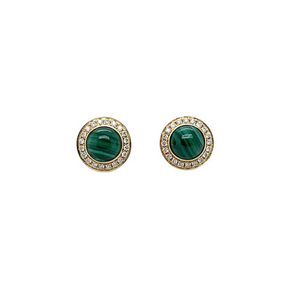 9ct Yellow Gold Diamond & Malachite Stud Earrings