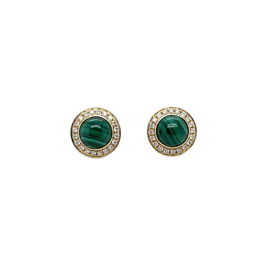 9ct Yellow Gold Diamond & Malachite Stud Earrings