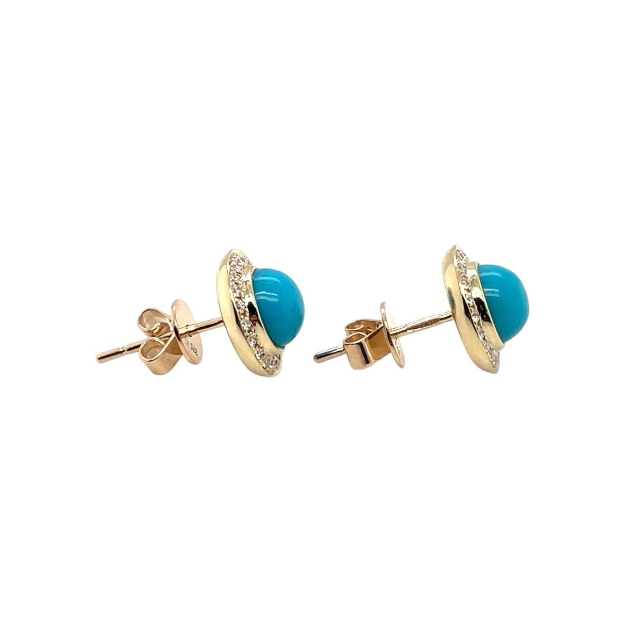 9ct Yellow Gold Diamond & Turquoise Stud Earrings