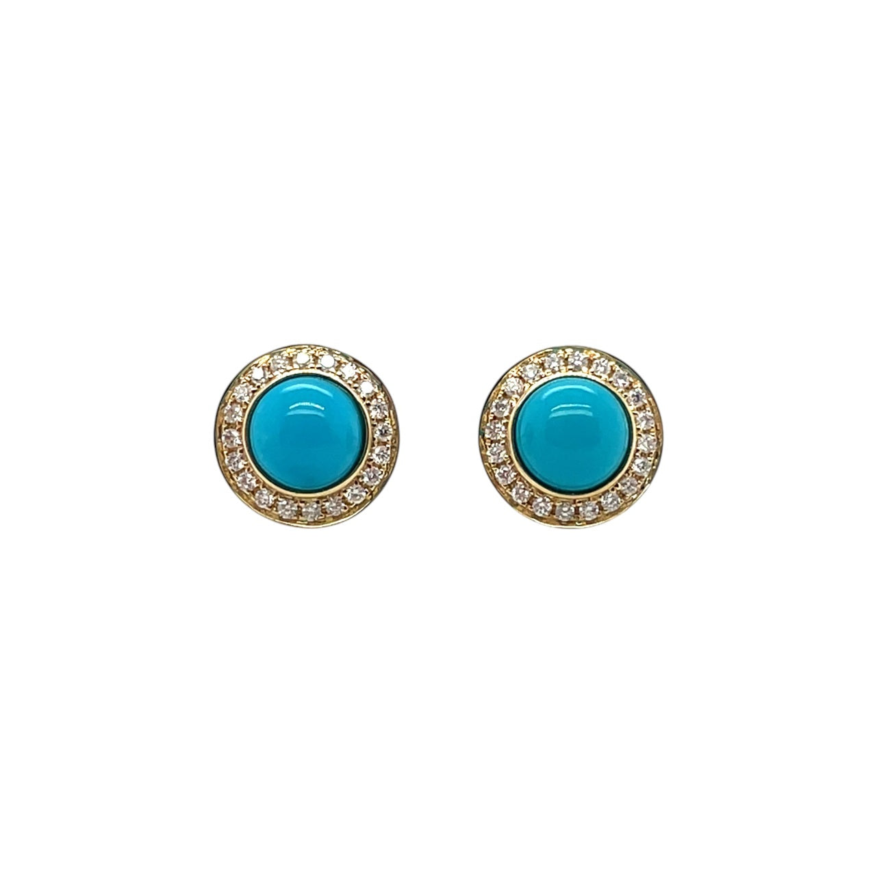 9ct Yellow Gold Diamond & Turquoise Stud Earrings